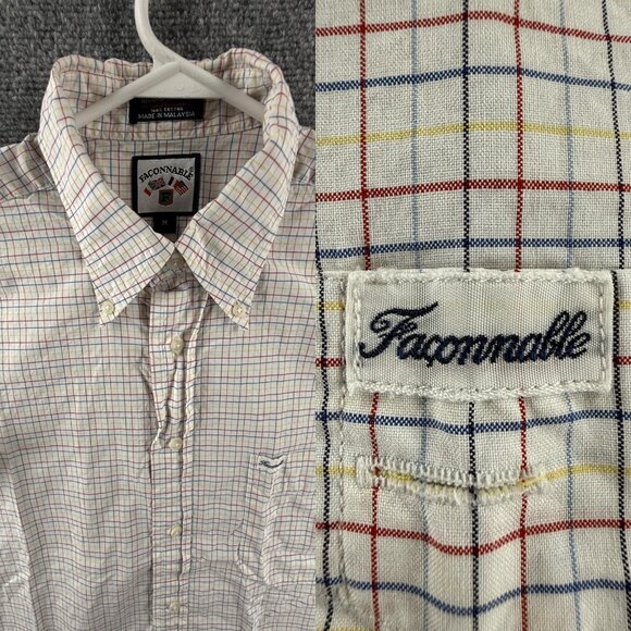 Faconnable Lightweight Red White Check Button-Down All Cotton Medium French Mens - Picture 1 of 13